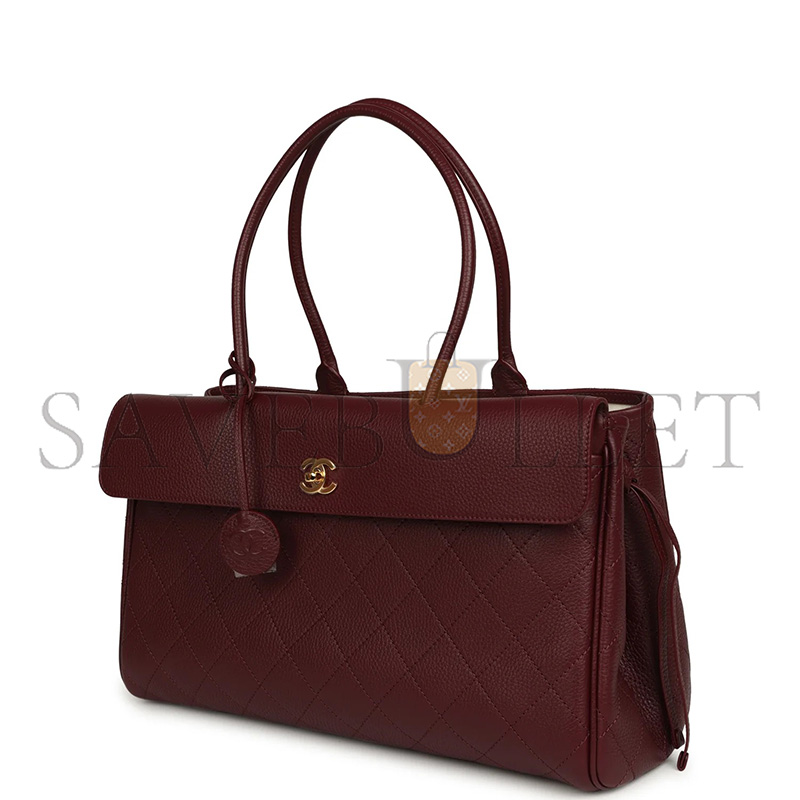 Ch**el MASTER LARGE URBAN ESSENTIAL EAST WEST SHOPPING TOTE DARK BURGUNDY CAVIAR GOLD HARDWARE AS99589 (37*22*14cm)
